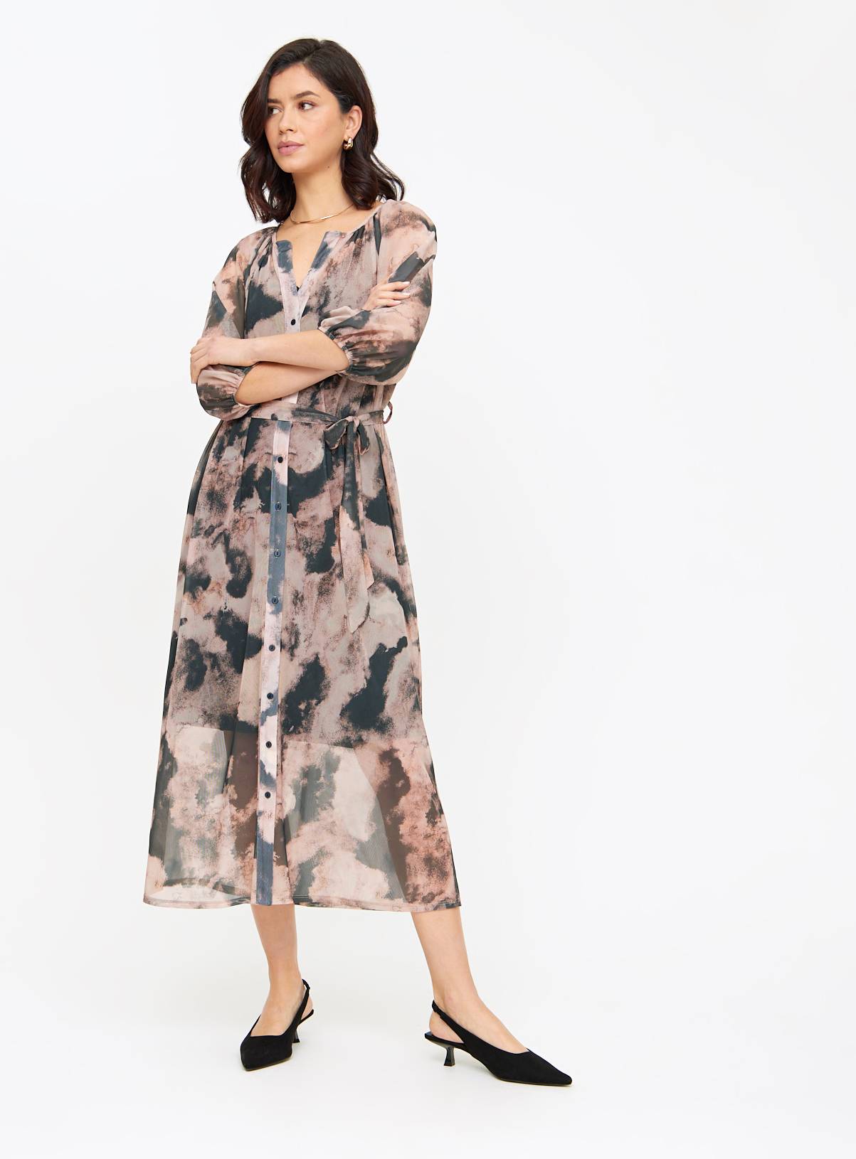 Abstract Print Mesh Shirt Dress 8 - Image 1
